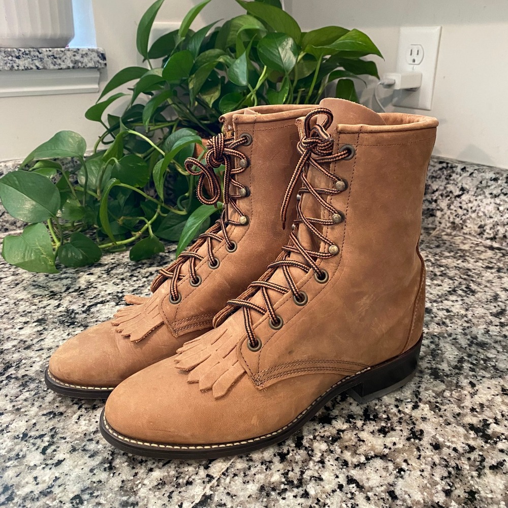 Vintage LAREDO Brown Leather Kiltie Lace Up Western Boots USA